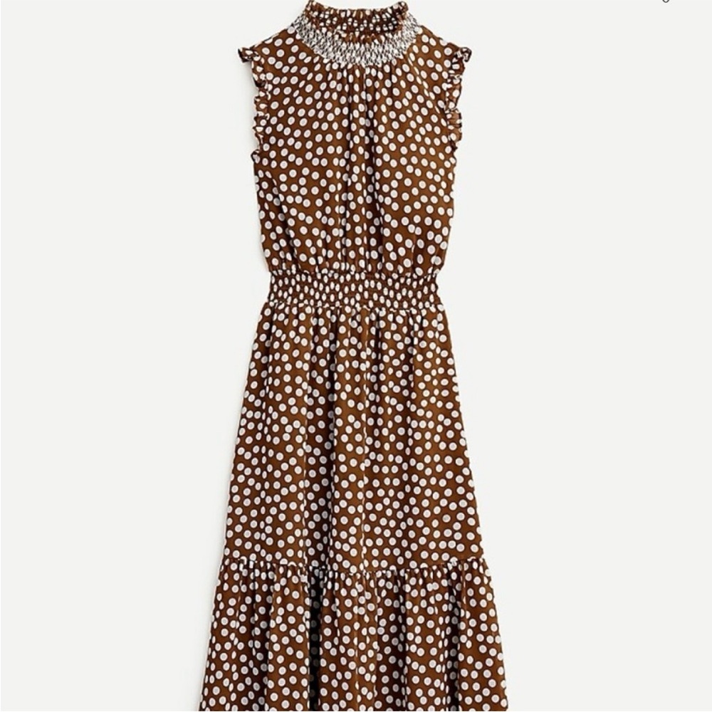 J.Crew Smocked Waist Midi Dress in Polka Dot